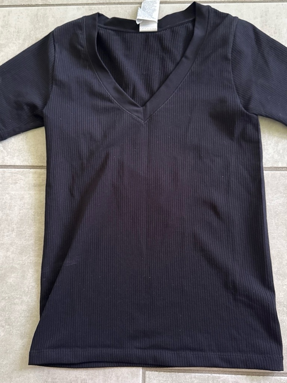 Athleta Black Ribbed V-Neck Top